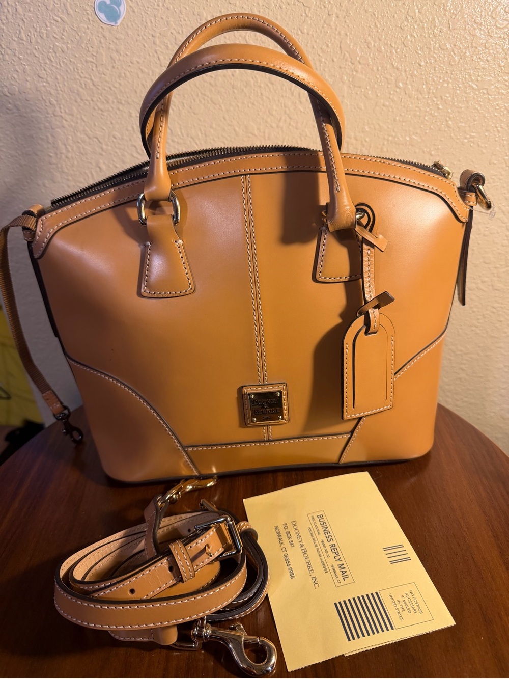 Dooney & Bourke aLeather Dome Satchel Handbag in Tan